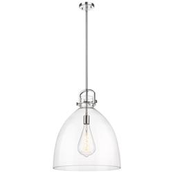 Newton Bell 18" Wide Stem Hung Polished Nickel Pendant With Clear Shad