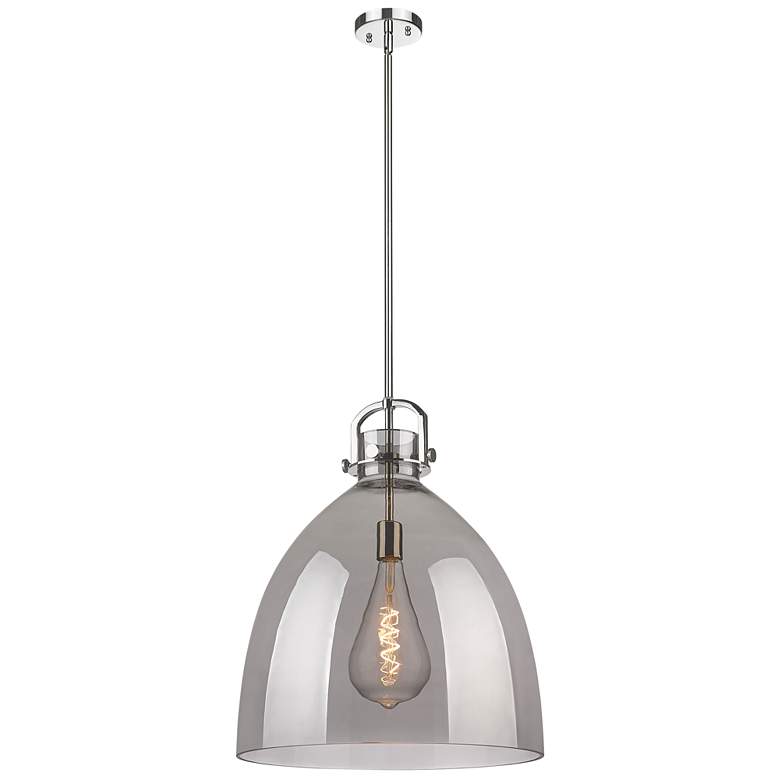 Image 1 Newton Bell 18" Wide Stem Hung Polished Nickel Pendant With Smoke Shad