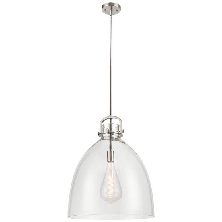 Image 1 Newton Bell 18" Wide Stem Hung Satin Nickel Pendant With Clear Shade