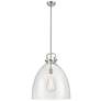 Newton Bell 18" Wide Stem Hung Satin Nickel Pendant With Clear Shade