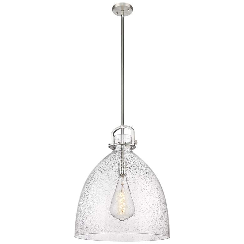 Image 1 Newton Bell 18" Wide Stem Hung Satin Nickel Pendant With Seedy Shade