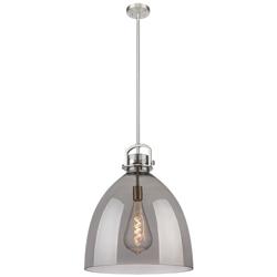 Newton Bell 18" Wide Stem Hung Satin Nickel Pendant With Smoke Shade