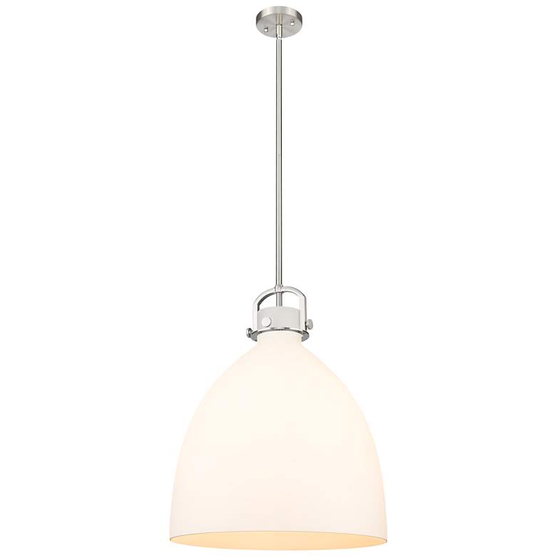 Image 1 Newton Bell 18" Wide Stem Hung Satin Nickel Pendant With White Shade