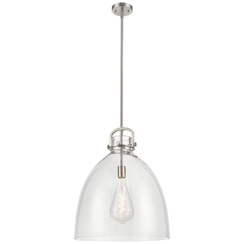 Image 1 Newton Bell 18"W Satin Nickel Pendant Light with Clear Glass