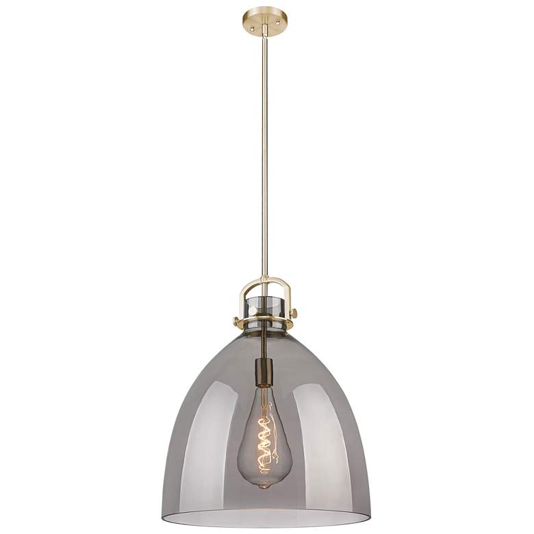 Image 1 Newton Bell 18"W Champagne Stem Arched Pendant With Light Smoke Shade