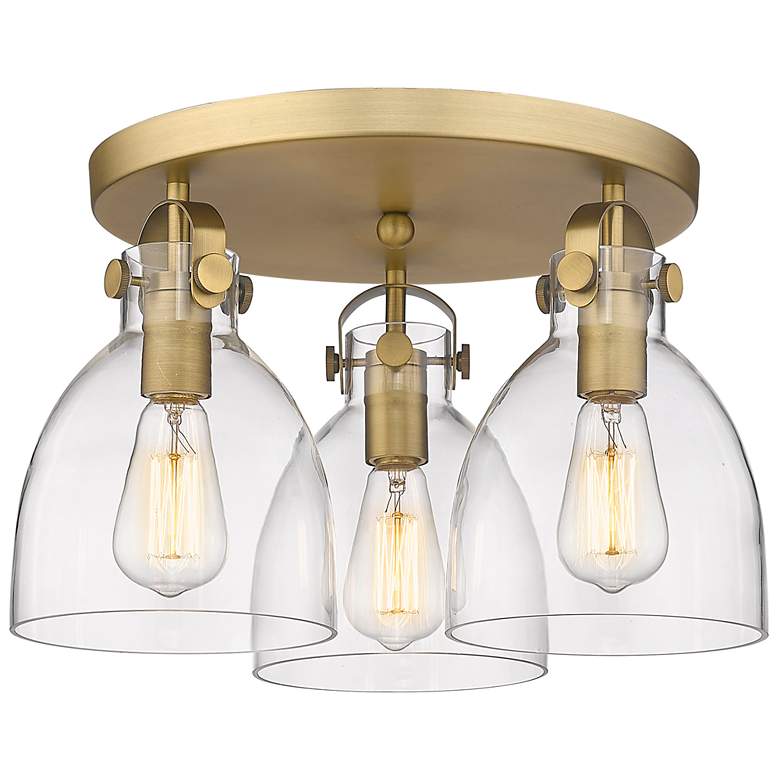 Image 1 Newton Bell 19.63" Wide 3 Light Brushed Brass Flush Mount With Clear S