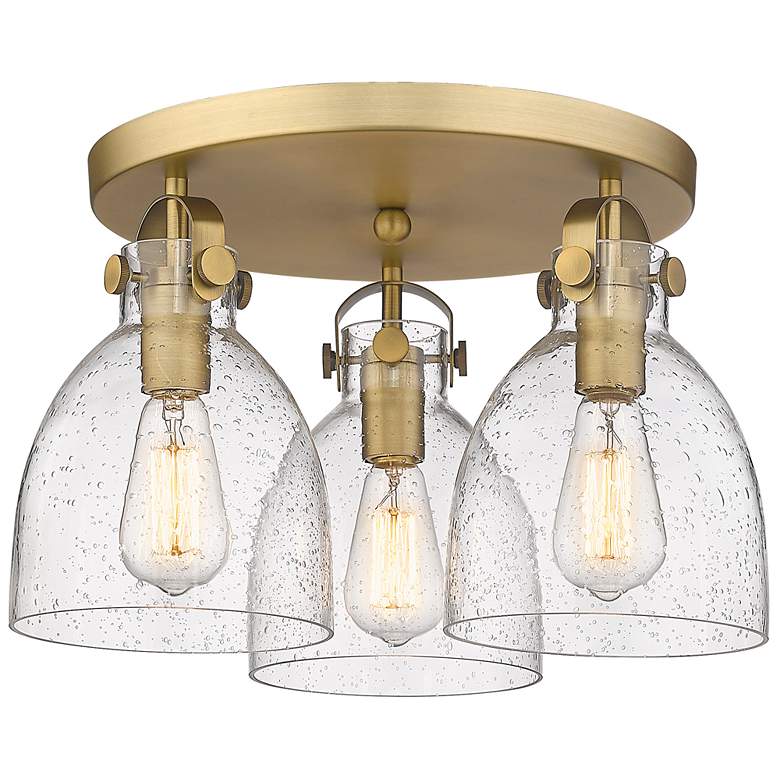 Image 1 Newton Bell 19.63" Wide 3 Light Brushed Brass Flush Mount With Seedy S