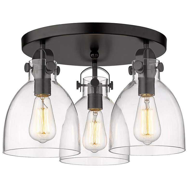 Image 1 Newton Bell 19.63" Wide 3 Light Matte Black Flush Mount With Clear Sha