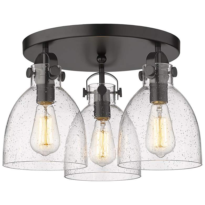 Image 1 Newton Bell 19.63" Wide 3 Light Matte Black Flush Mount With Seedy Sha