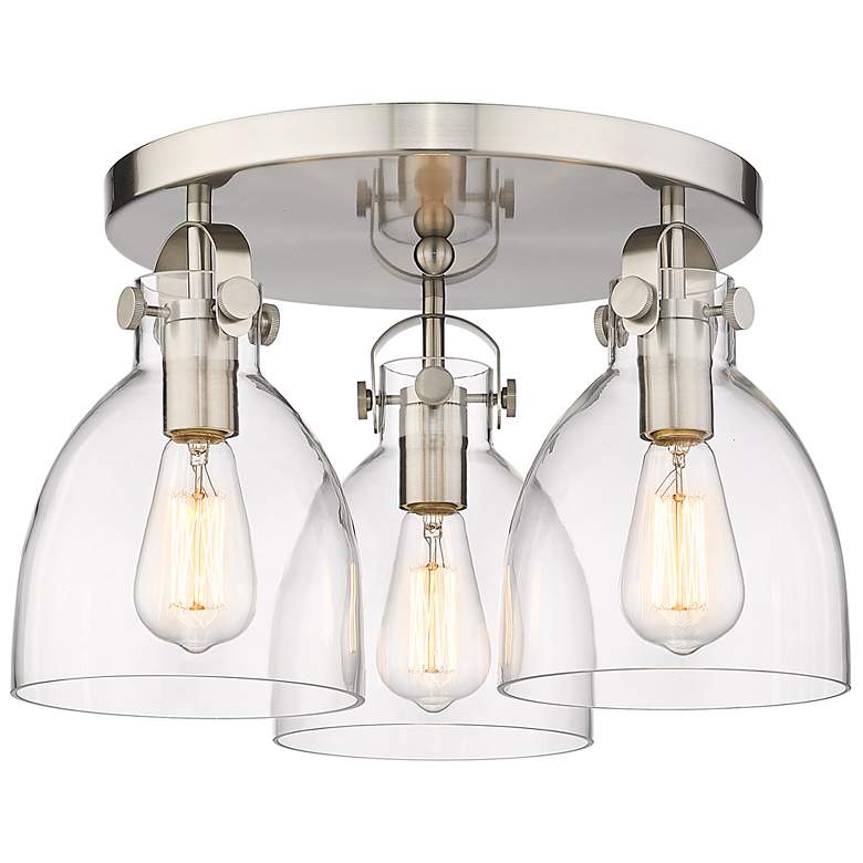 Image 1 Newton Bell 19.63" Wide 3 Light Satin Nickel Flush Mount With Clear Sh