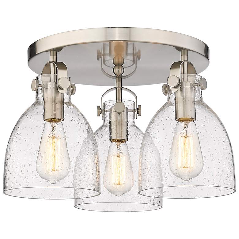 Image 1 Newton Bell 19.63" Wide 3 Light Satin Nickel Flush Mount With Seedy Sh