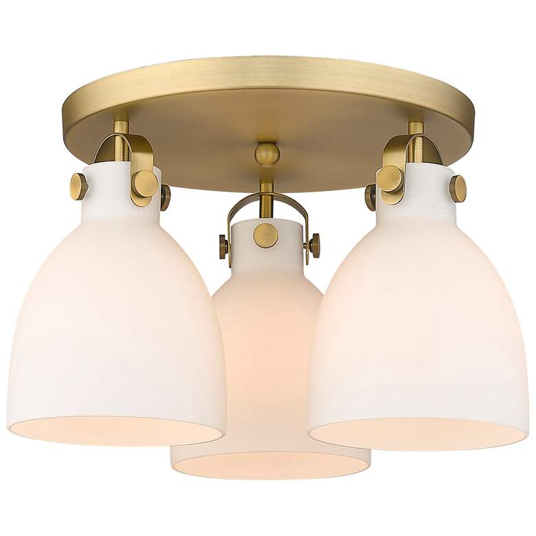 Image 1 Newton Bell 19.63"W 3 Light Brushed Brass Flush Mount w/ Matte White S