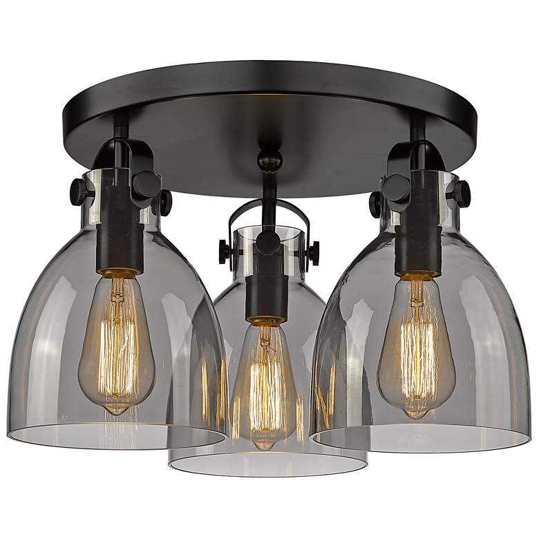 Image 1 Newton Bell 19.63"W 3 Light Matte Black Flush Mount With Plated Smoke