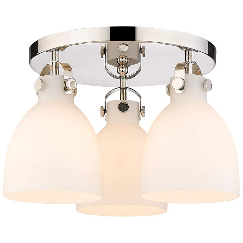 Image 1 Newton Bell 19.63"W 3 Light Polished Nickel Flush Mount w/ White Shade