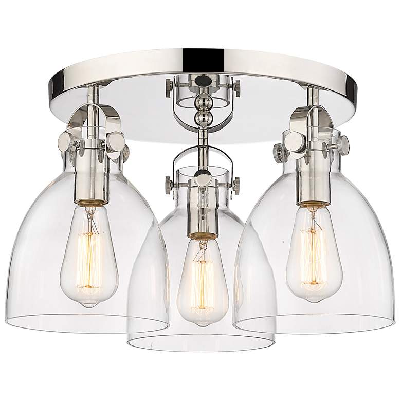 Image 1 Newton Bell 19.63"W 3 Light Polished Nickel Flush Mount With Clear Sha