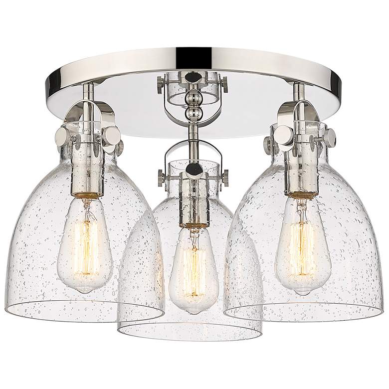 Image 1 Newton Bell 19.63"W 3 Light Polished Nickel Flush Mount With Seedy Sha
