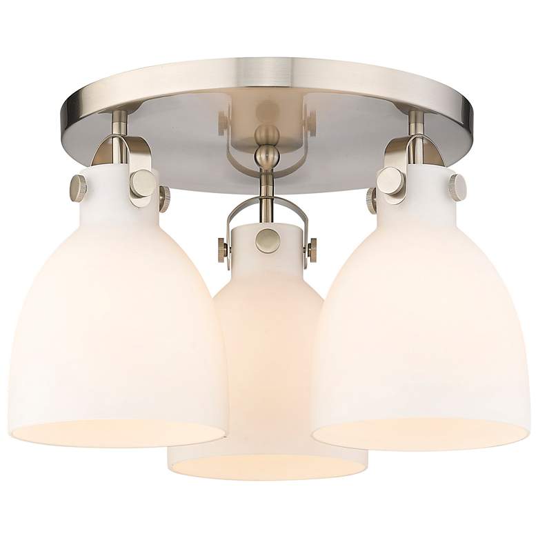Image 1 Newton Bell 19.63"W 3 Light Satin Nickel Flush Mount With Matte White