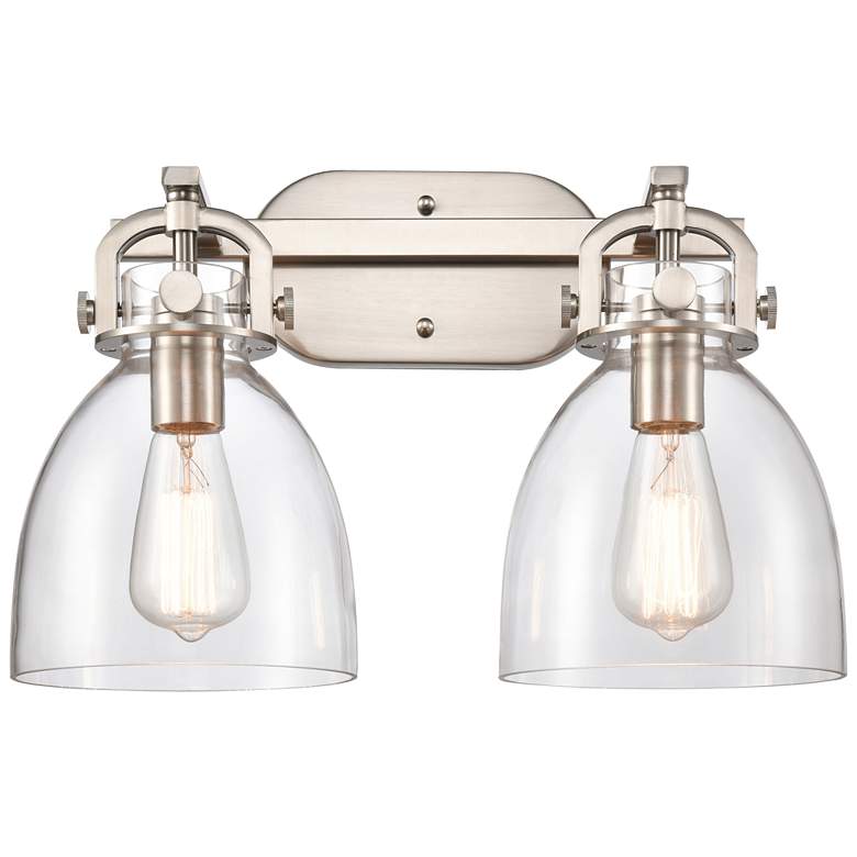 Image 1 Newton Bell 2 Light 17" LED Bath Light - Brushed Satin Nickel - Clear