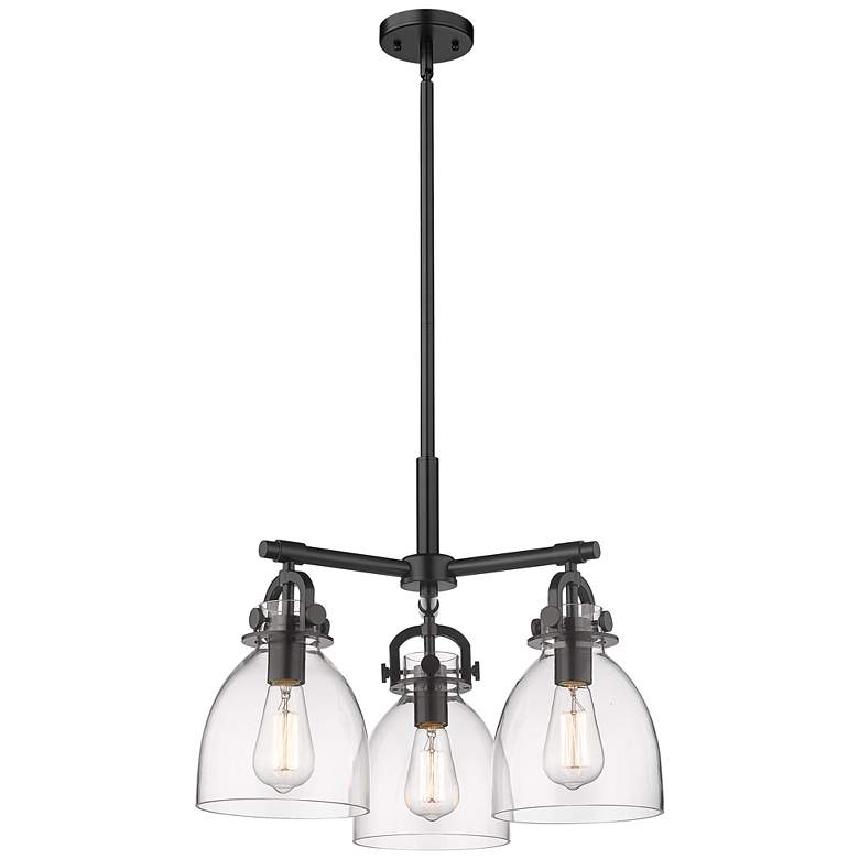 Image 1 Newton Bell 20.4" Wide 3 Light Stem Hung Matte Black Pendant w/ Clear