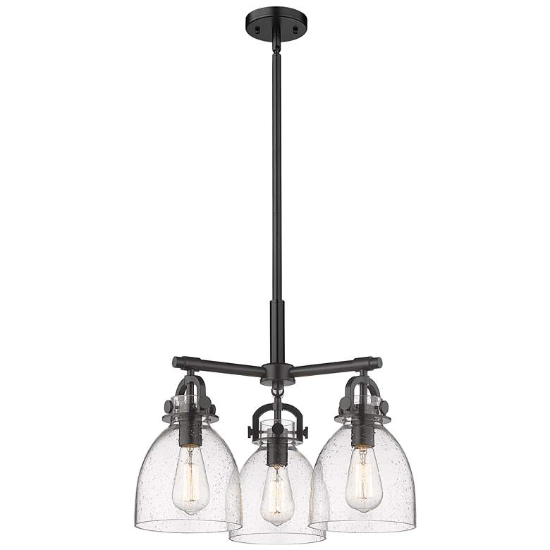 Image 1 Newton Bell 20.4" Wide 3 Light Stem Hung Matte Black Pendant w/ Seedy