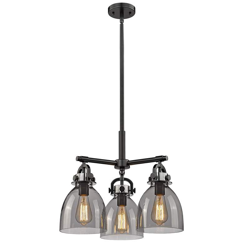 Image 1 Newton Bell 20.4" Wide 3 Light Stem Hung Matte Black Pendant w/ Smoke