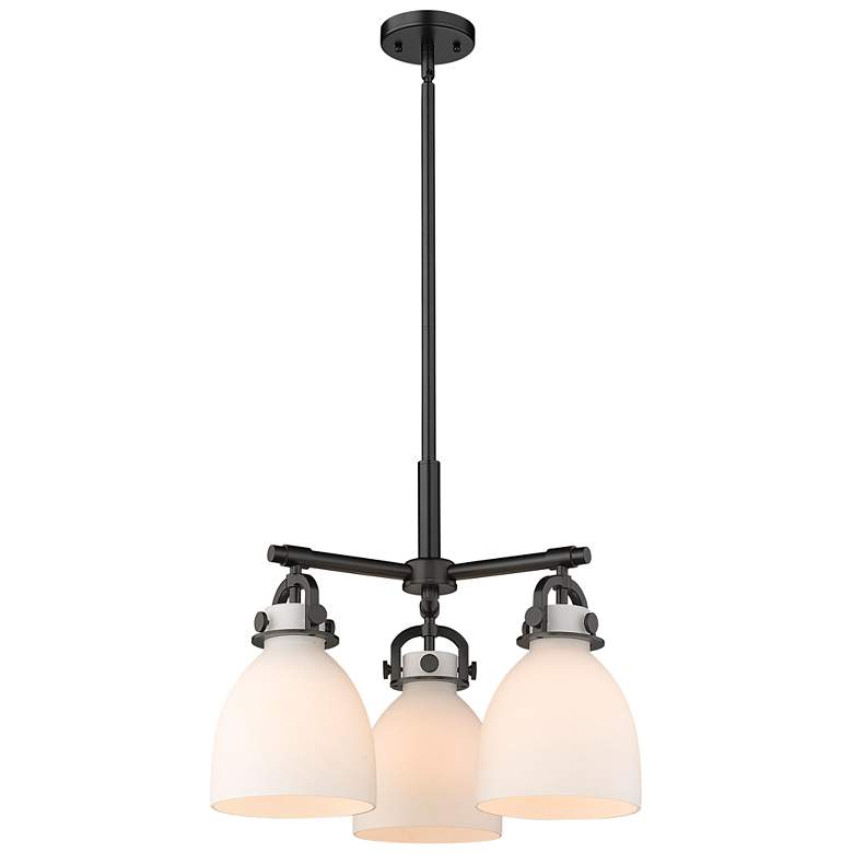 Image 1 Newton Bell 20.4" Wide 3 Light Stem Hung Matte Black Pendant w/ White