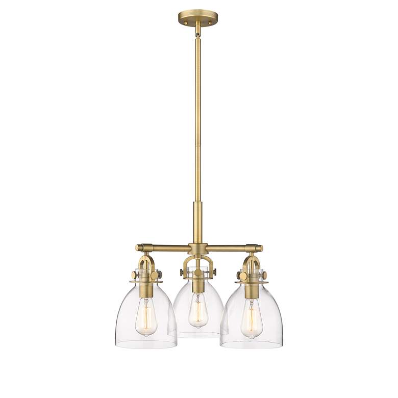 Image 2 Newton Bell 20.4"W 3 Light Stem Hung Brushed Brass Pendant w/ Clear Sh more views