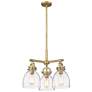 Newton Bell 20.4"W 3 Light Stem Hung Brushed Brass Pendant w/ Seedy Sh