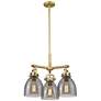 Newton Bell 20.4"W 3 Light Stem Hung Brushed Brass Pendant w/ Smoke Sh
