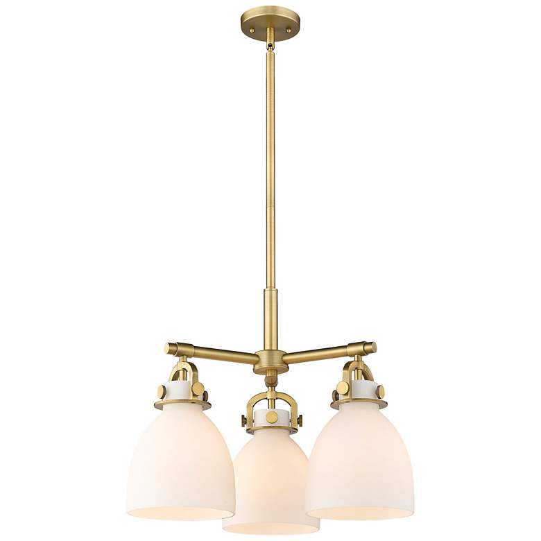 Image 1 Newton Bell 20.4"W 3 Light Stem Hung Brushed Brass Pendant w/ White Sh