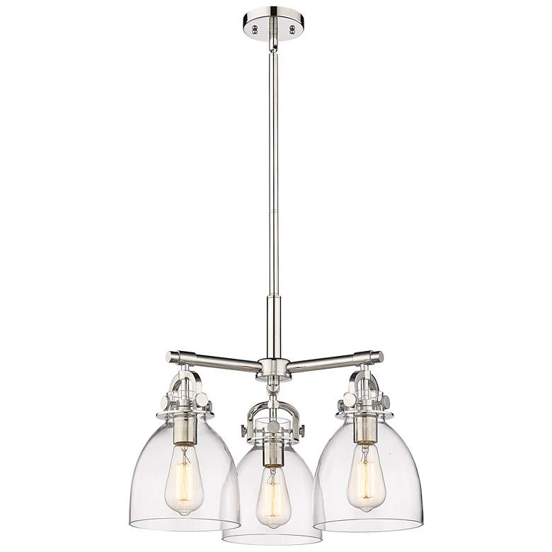 Image 1 Newton Bell 20.4"W 3 Light Stem Hung Polished Nickel Pendant w/ Clear