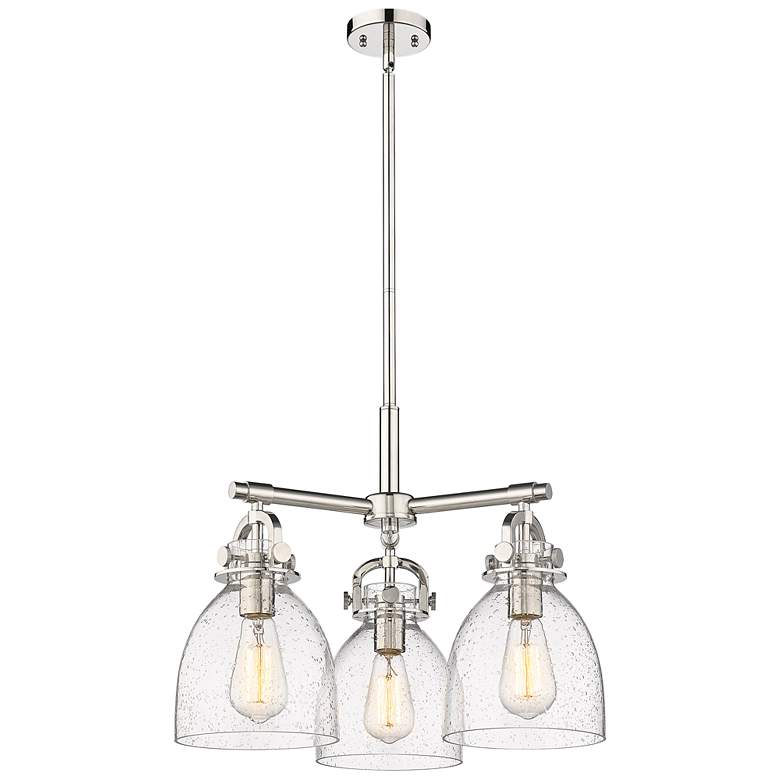 Image 1 Newton Bell 20.4"W 3 Light Stem Hung Polished Nickel Pendant w/ Seedy