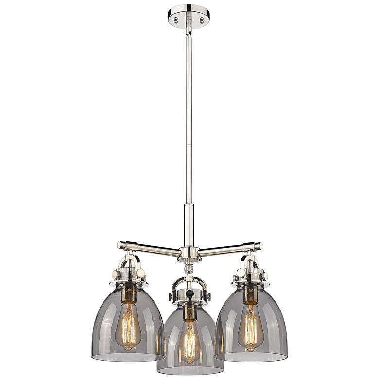 Image 1 Newton Bell 20.4"W 3 Light Stem Hung Polished Nickel Pendant w/ Smoke