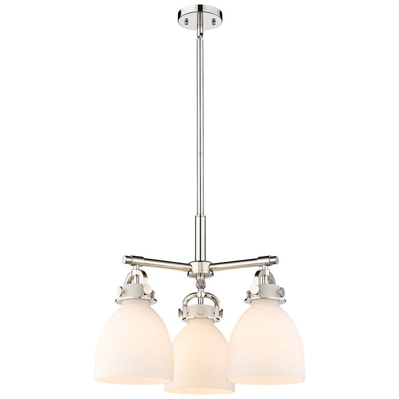 Image 1 Newton Bell 20.4"W 3 Light Stem Hung Polished Nickel Pendant w/ White