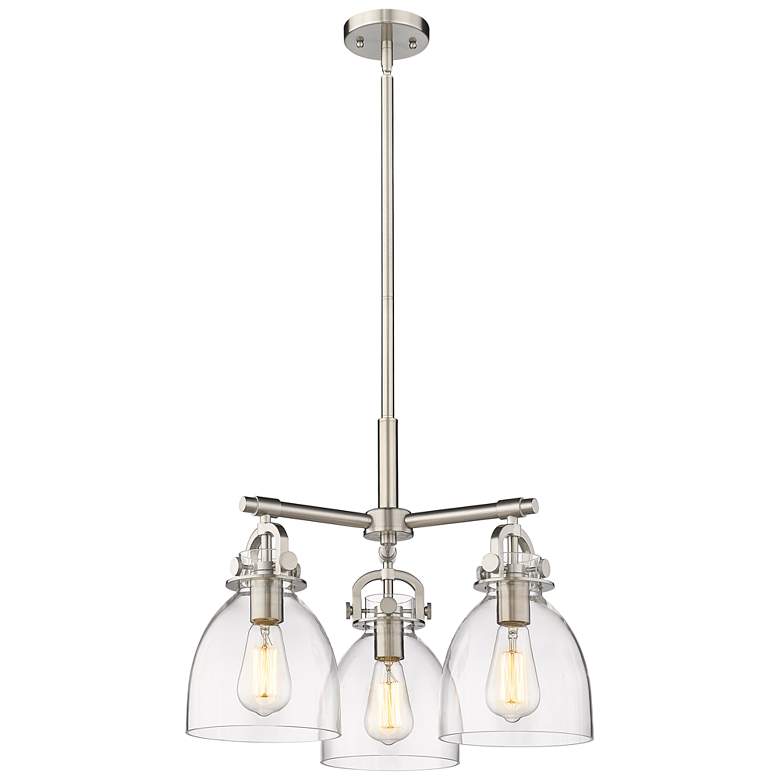 Image 1 Newton Bell 20.4"W 3 Light Stem Hung Satin Nickel Pendant w/ Clear Sha