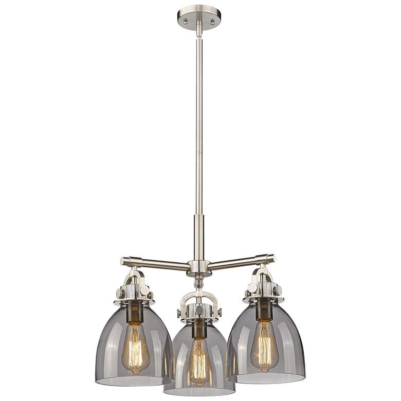 Image 1 Newton Bell 20.4"W 3 Light Stem Hung Satin Nickel Pendant w/ Smoke Sha