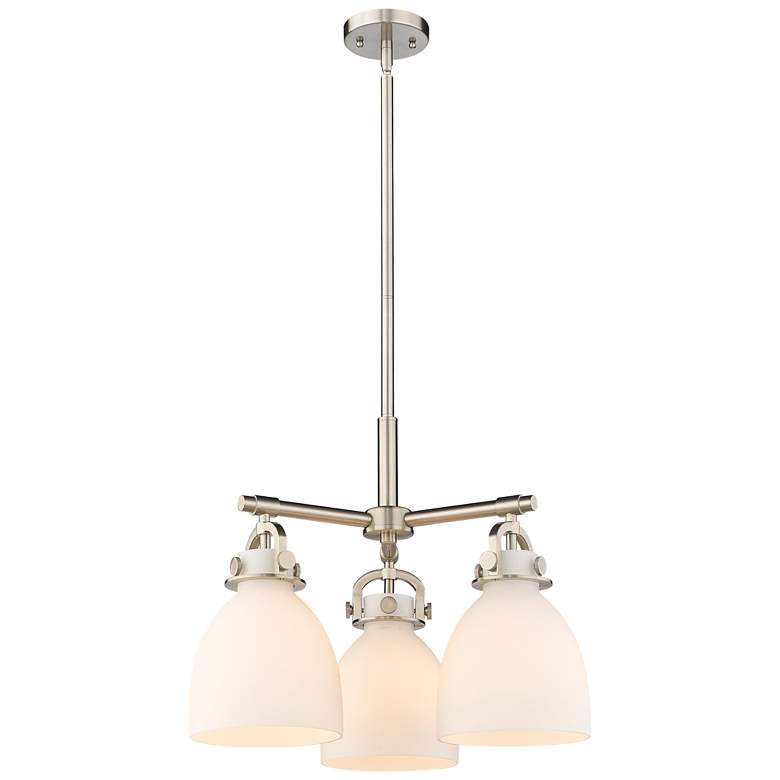 Image 1 Newton Bell 20.4"W 3 Light Stem Hung Satin Nickel Pendant w/ White Sha