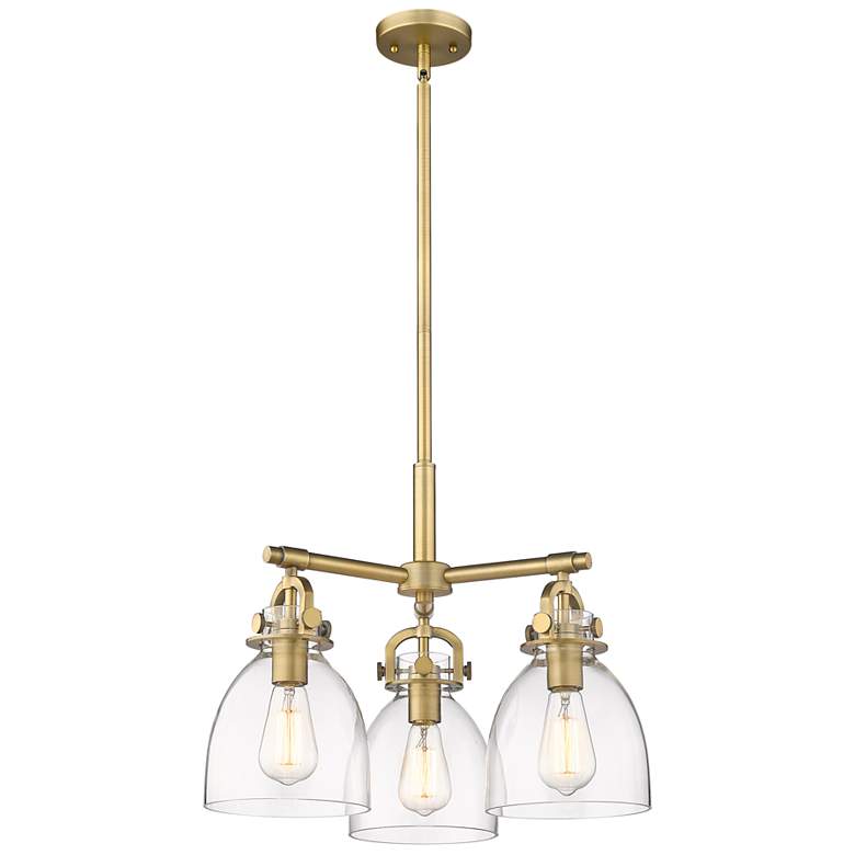 Image 1 Newton Bell 20 3/4"W Brass and Clear Glass 3-Light Pendant