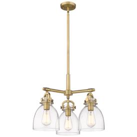 Newton Bell 20 3/4"W Brass and Clear Glass 3-Light Pendant Newton Bell 20 3/4"W Brass and Clear Glass 3-Light Pendant