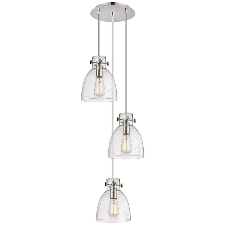 Image 1 Newton Bell 22.13"W 9 Light Brushed Brass Multi Pendant w/ Smoke Shade