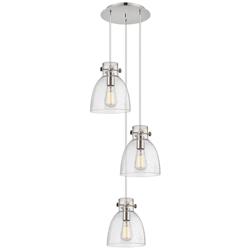 Newton Bell 22.13"W 9 Light Brushed Brass Multi Pendant w/ Smoke Shade