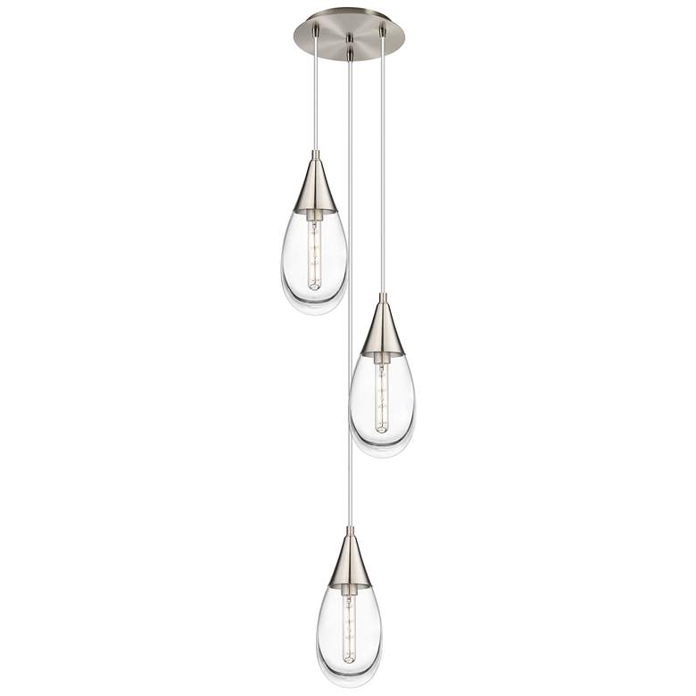 Image 1 Newton Bell 22.13"W 9 Light Brushed Nickel Multi Pendant w/ White Shad