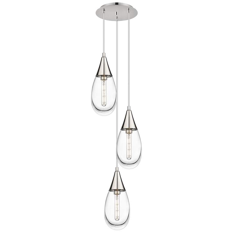 Image 1 Newton Bell 22.13"W 9 Light Polished Nickel Multi Pendant w/ Seedy Sha