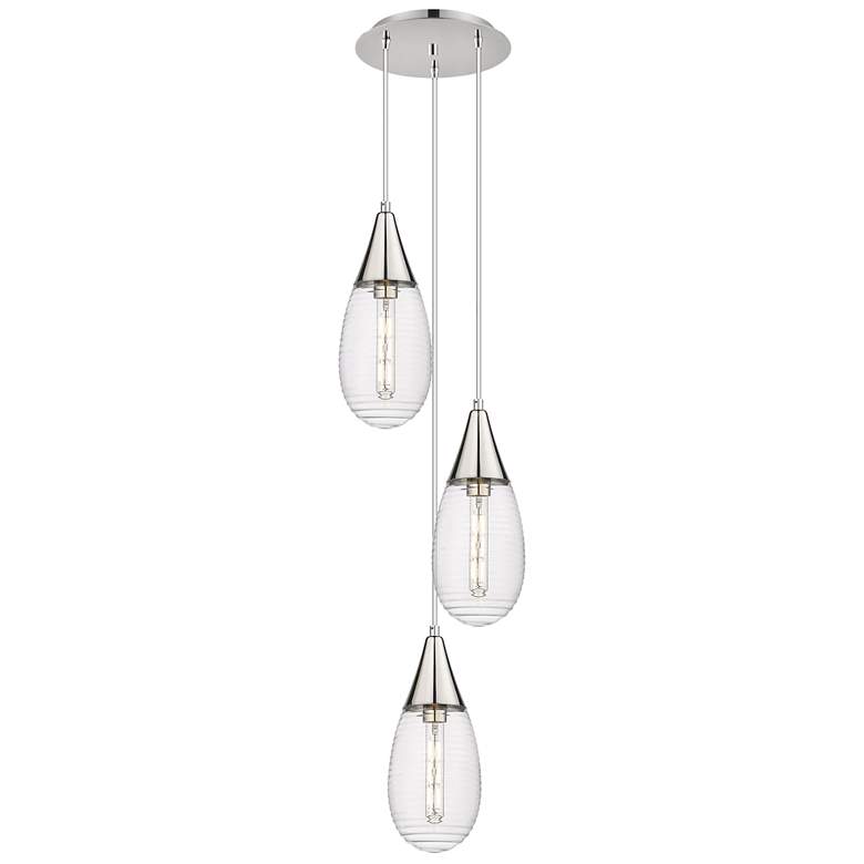 Image 1 Newton Bell 22.13"W 9 Light Polished Nickel Multi Pendant w/ White Sha