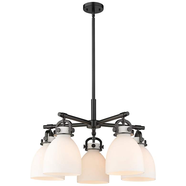 Image 1 Newton Bell 26"W 5 Light Black Stemmed Chandelier w/ White Shade