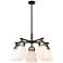 Newton Bell 26"W 5 Light Black Stemmed Chandelier w/ White Shade