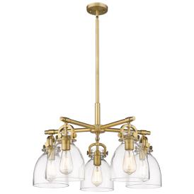 Newton Bell 26"W 5 Light Brushed Brass Stem Hung Chandelier w/ Clear S Newton Bell 26"W 5 Light Brushed Brass Stem Hung Chandelier w/ Clear S