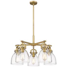 Newton Bell 26"W 5 Light Brushed Brass Stem Hung Chandelier w/ Seedy S Newton Bell 26"W 5 Light Brushed Brass Stem Hung Chandelier w/ Seedy S