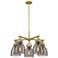 Newton Bell 26"W 5 Light Brushed Brass Stemmed Chandelier w/ Smoke Sha