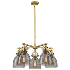 Newton Bell 26"W 5 Light Brushed Brass Stemmed Chandelier w/ Smoke Sha Newton Bell 26"W 5 Light Brushed Brass Stemmed Chandelier w/ Smoke Sha